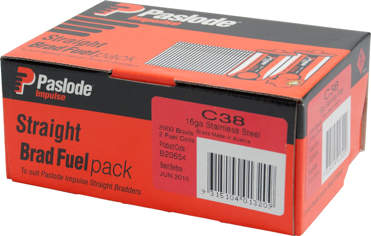 IMPULSE C38 SS BFP 38X16GA C SERIES BRAD STAINLESS STEEL (2000/BOX)