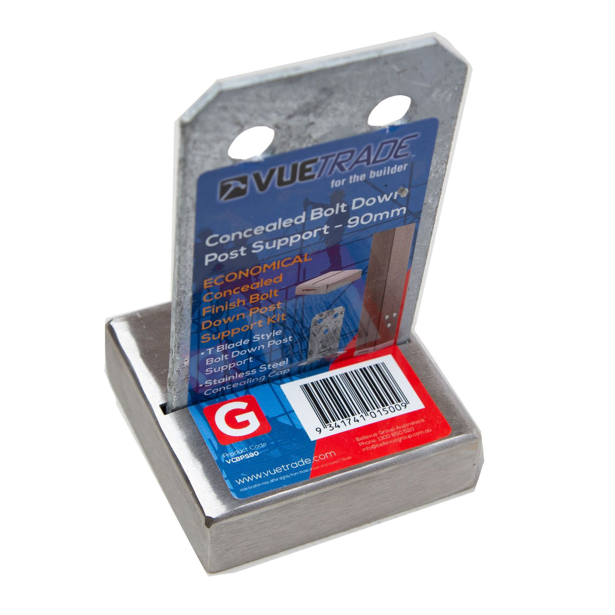 CONCEALED BOLT DOWN POST SUPPORT 90MM