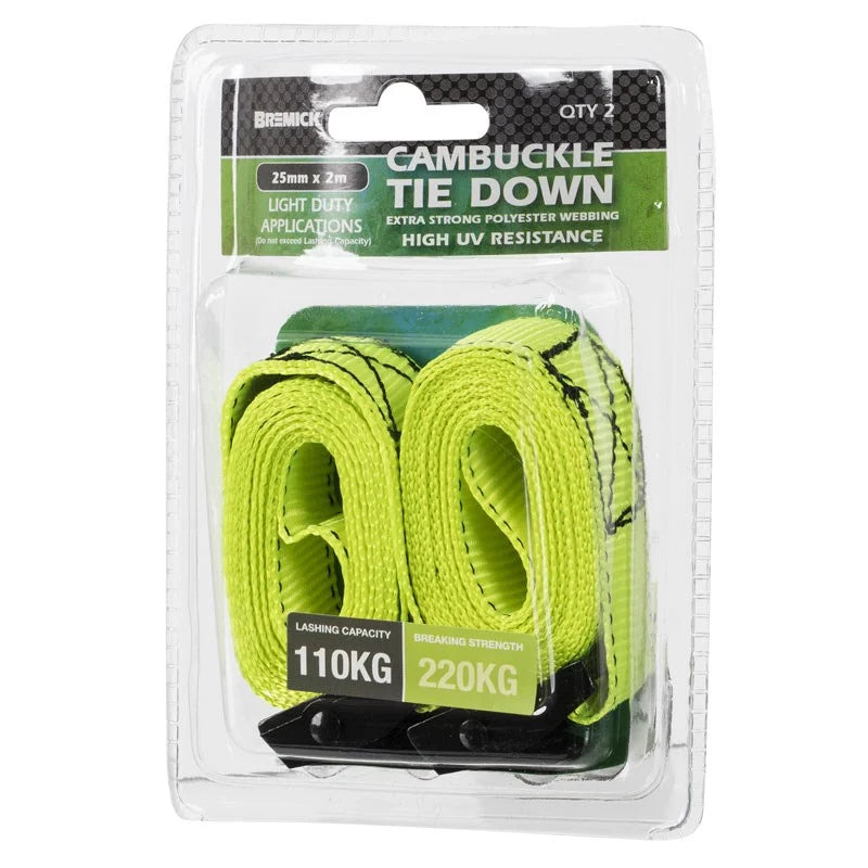 CAMBUCKLE TIE DOWN 25MM X 2M 2PK