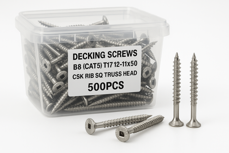 DECKING SCREW B8 (CAT5) T17 12-11X50 CSK RIB SQ TRUSS HEAD - 500PCS