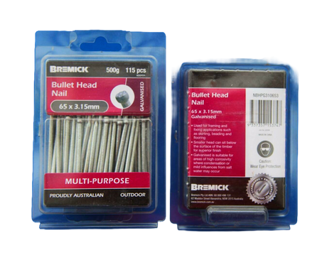 BULLET HEAD NAIL GAL 65 X 3.15MM (500G) 115pcs