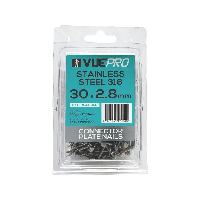 VUETRADE CONNECTOR PLATE NAIL - 30MM X 2.8MM 
-GALVANISED - 500GM - CTN